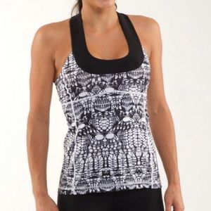 Lululemon White Black Glacier Lace Scoop Neck Tank Top Racerback Size 4